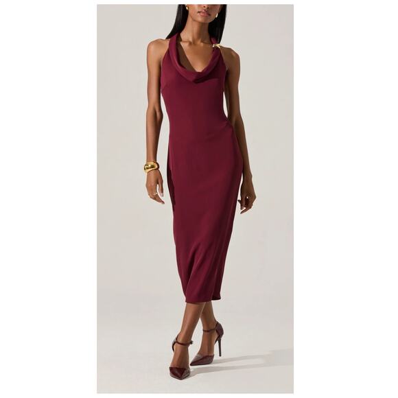 ASTR the Label Alanna Metal Buckle Detail Halter Neck Dress Size Medium - Picture 1 of 14